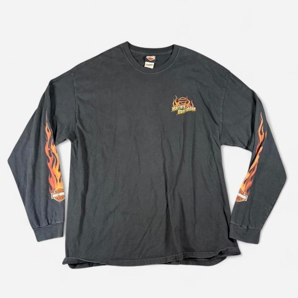 Y2K Harley Davidson Flame Long Sleeve 2006 Cross Roads NC Biker‎ Size 2XL